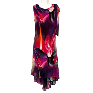 Frank Lyman floral dress Size 12 sleeveless midi round neck Resort wedding party